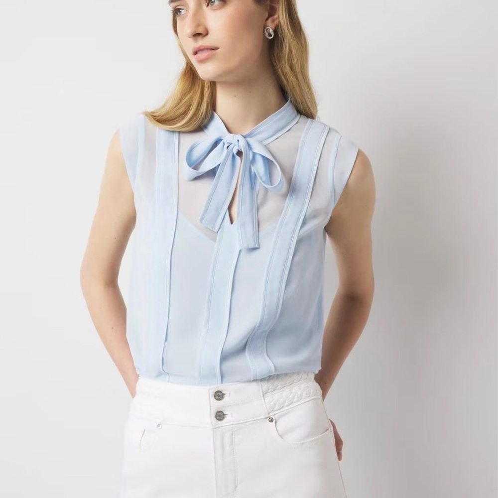 White House Black Market Light Blue Bow Blouse